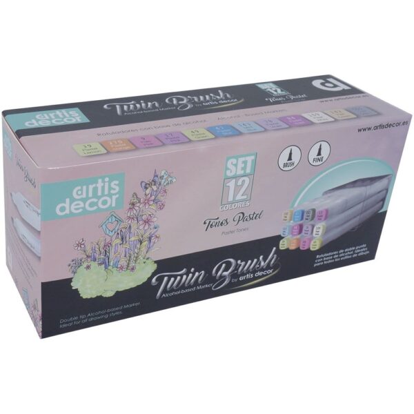 ARTIS DECOR TWIN BRUSH 12 COLORES TONOS PASTEL