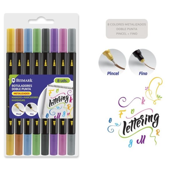 ROTULADORES DOBLE PUNTA METALIZADO LETTERING 8 UDS