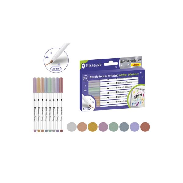 SET 8U ROTULADORES TINTA GLITTER LETTERING