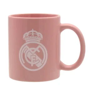 Taza Rosa Cerámica Real Madrid Escudo Blanco en Caja