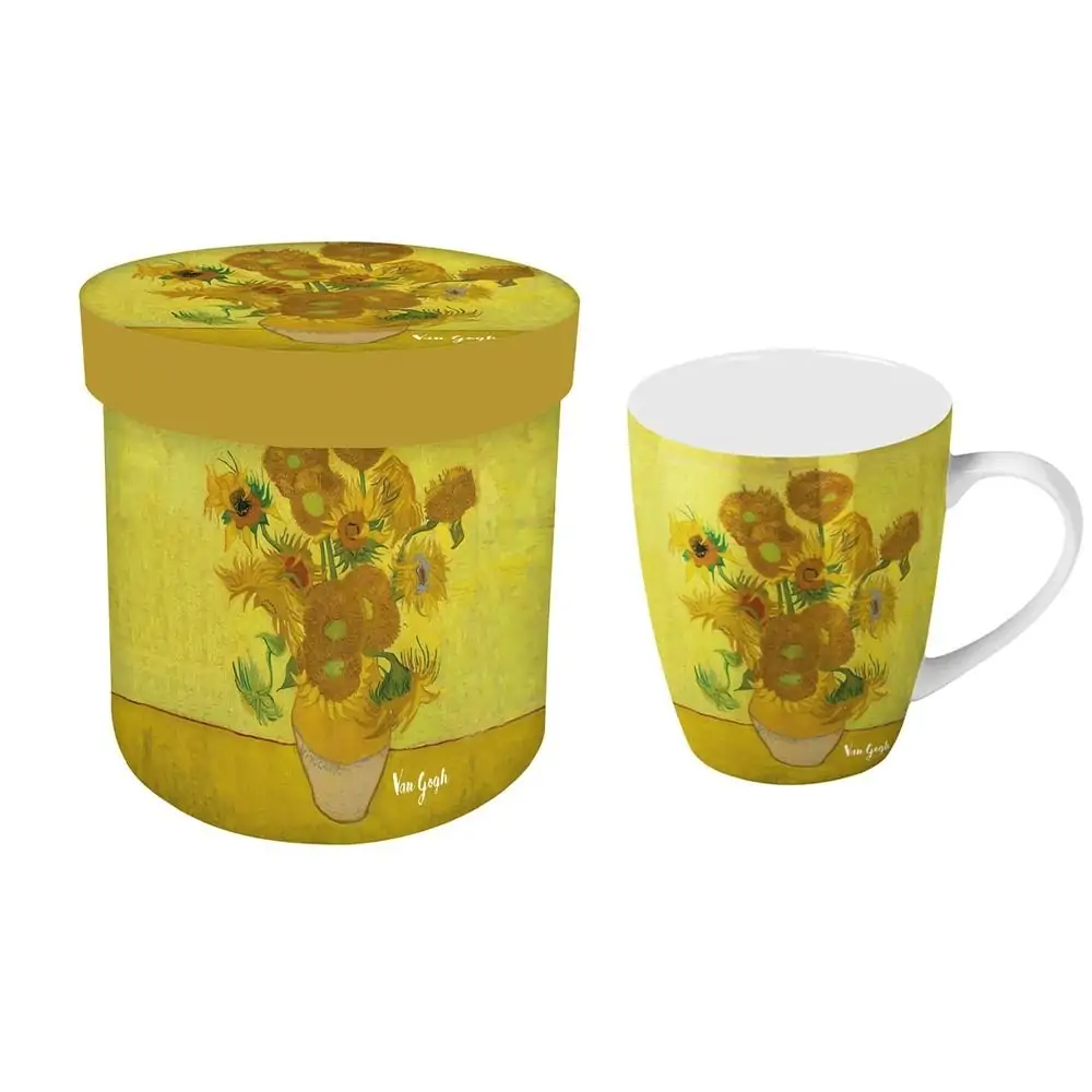 TAZA LOS GIRASOLES EN CAJA REDONDA CON TAPA REGALO