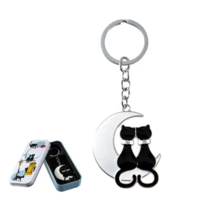 LLAVERO 2 GATOS NEGROS EN LUNA EN LATA