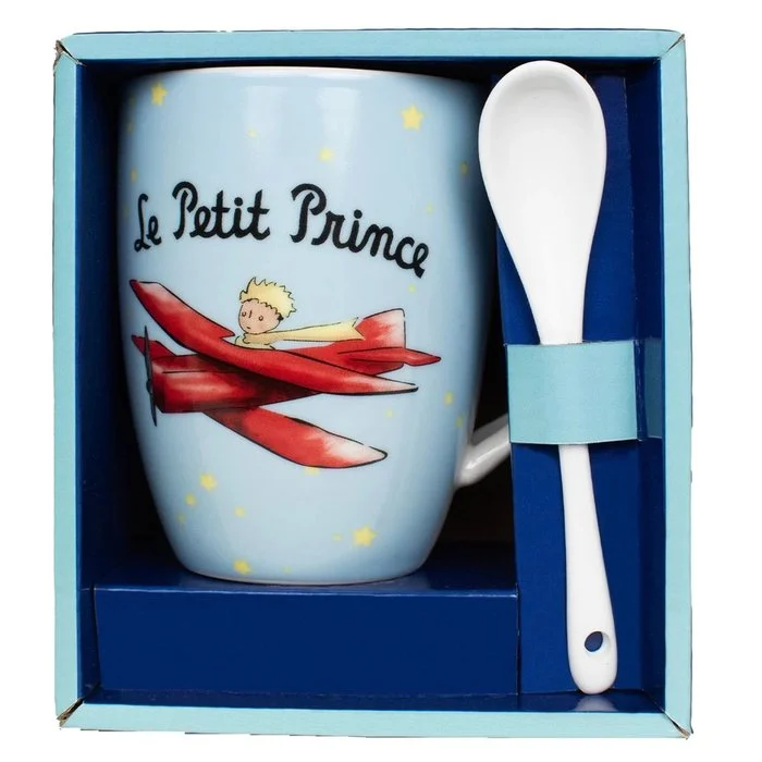 TAZA CON CUCHARA EL PRINCIPITO AVION